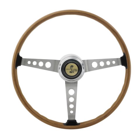Scott Drake Corso Feroce Steering Wheels for 1965-1973 MUSTANG - S7MS-3600-A Wheel, Feroce, 3-Spoke, Wood Grip, Brushed Stainless Steel Spokes, 15 in. Dia., 1-Bolt, Ford