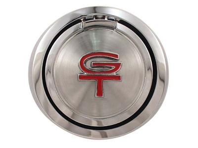 Scott Drake Fuel Tank Caps C8ZZ-9030-D Cap, Pop-open, Aluminum, Chrome/Red, GT Logo, Ford, Each