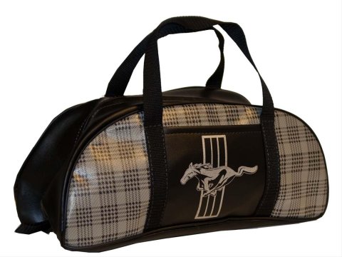 Scott Drake Tote Bags TB-FM-S-PLD Bag, Duffel, Vinyl, Black/Silver, Plaid Design with Mustang Horse Logo, Each