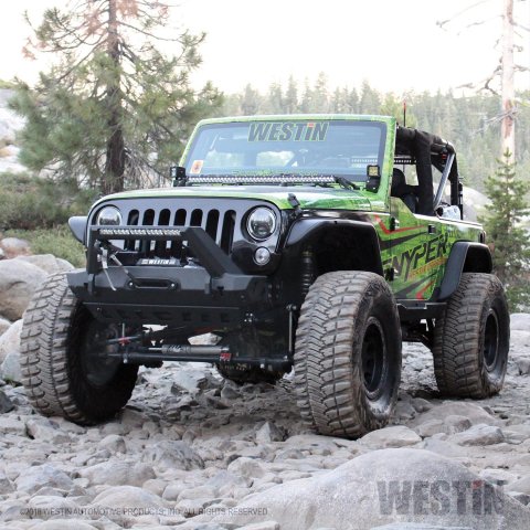 Westin WJ2 Stubby Front Bumpers for 2007-2017 WRANGLER, 2018 WRANGLER JK - 59-80025 Bumper, Stubby, Fabricated, Steel, Black Textured Powdercoated, Winch Mount, Front, Jeep, Each
