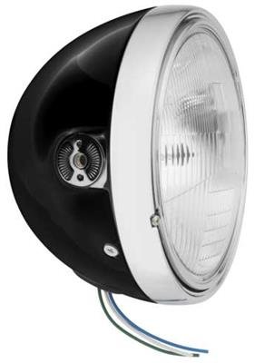 BikeMaster Side Mount Headlights 152455 Headlight, Round, H4, Clear Patterned Lens, Black Steel Housing, 7 in. Diameter, Universal, Each