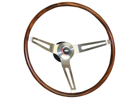 Brothers Trucks Custom Steering Wheels STR0WG1 Wheels, Custom, 3-spoke, Walnut Color Wood Grip, Brushed Stainless Steel Spokes, Horn Button, 16 in. Diameter, Chevrolet, GMC, Each