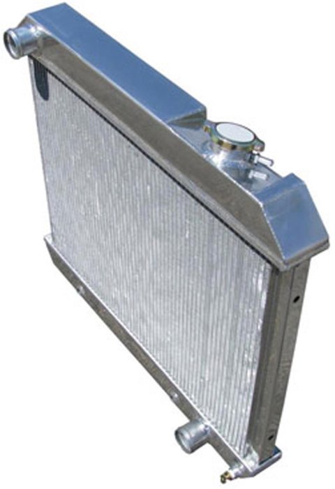 Brothers Trucks Aluminum Radiators ALR66C3 Radiators, Downflow, 3-row, Aluminum, Natural, Upper Left Side Inlet, Transmission Cooler, Chevrolet, GMC, Each