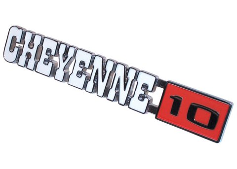 Brothers Trucks Emblems FE72CY1 Emblems, Diecast, Chrome/Red, Cheyenne 10 Logo, Fender Position, Chevrolet, Each