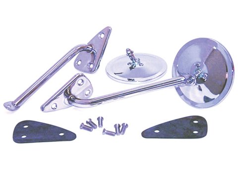 Brothers Trucks Side View Mirrors COMS4RC Mirrors, Replacement, Round, Flat, Manual, Polished Stainless Housing, Back of Mirror Heads Are Ribbed Design, Left/Right, Chevy, GMC, Pair