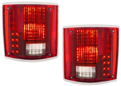 Brothers Trucks LED Taillight Assemblies LED87FD Assemblies, LED, Square, Red Lens, Chrome Housing, Fleetside Beds Only, Chevrolet, GMC, Pair
