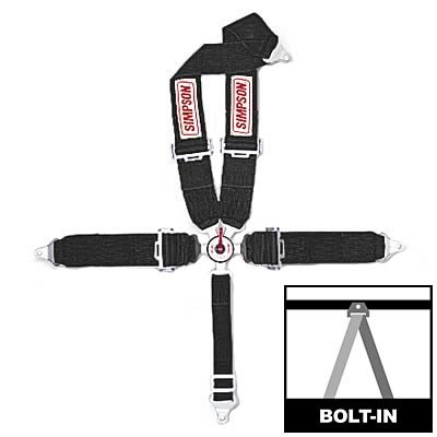 Simpson Camlock 5-Point Harness 29108BK Harness, Complete, Camlock, V-Type, Bolt-In, Roll Bar Mount, Black, Each