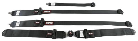 Simpson HANS Compatible Camlock 5-Point Harness 29110BKHR1X Harness, Complete, 5-Point, Camlock, Rotary-Style, Individual-Type, Bolt-In, Black, Black Hardware, Each