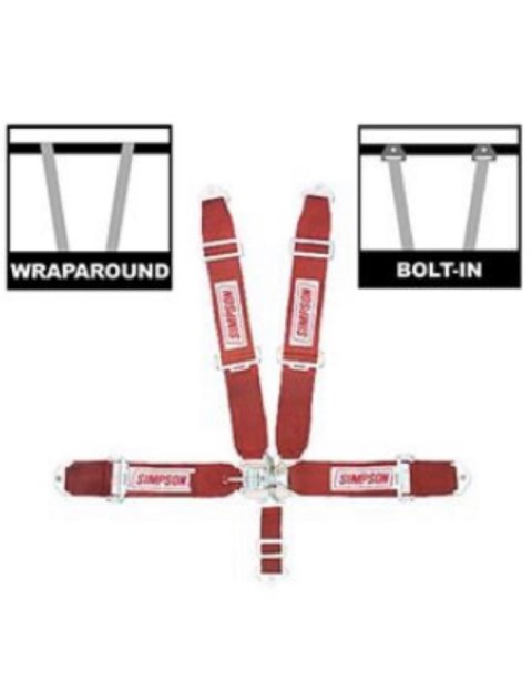 Simpson Latch & Link 5-Point Harness 29043R Harness, Complete, Latch, Individual-Type, Bolt-In, Wraparound, Roll Bar Mount, Red, Each