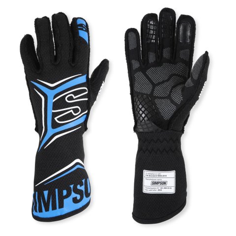 Simpson Magnata Racing Gloves MGSB Driving Gloves, Gloves, One Layer, Nomex®, Black/Blue, FIA 8856-2018, SFI 3.5/5, Small, Pair