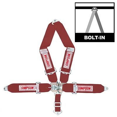 Simpson Latch & Link 5-Point Harness 29065R Harness, Complete, Latch, V-Type, Bolt-In, Roll Bar Mount, Red, Each