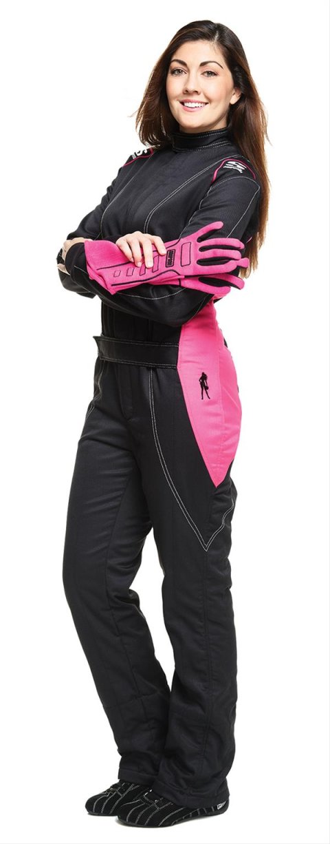 Simpson Vixen II Racing Suits V2P2001 Driving Suits, Suits, One-piece, 2 Layers, Twill Oxford Polyester/Cotton, Black with Pink Stripe, SFI 3.2A/5, Women's X-Small, Each