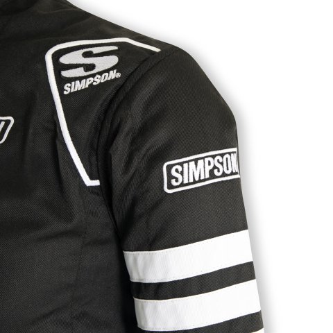 Simpson Racing Classic SFI-5 Jackets C402314 Driving Jacket, Double Layer, Satin/Twill, Nomex®, Large, Black with White Stripes, with Arm Restraints, Each