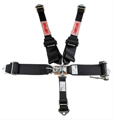Simpson Ratchet 5-Point Harness SB51204 Harness, Complete, Latch, Individual-Type, Ratchet, Bolt-In, Floor/Roll Bar Mount, Black, Each