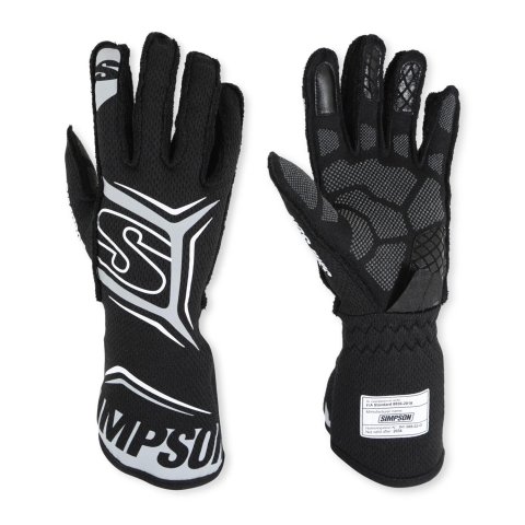 Simpson Magnata Racing Gloves MGSK Driving Gloves, Gloves, One Layer, Nomex®, Black/Gray, FIA 8856-2018, SFI 3.5/5, Small, Pair