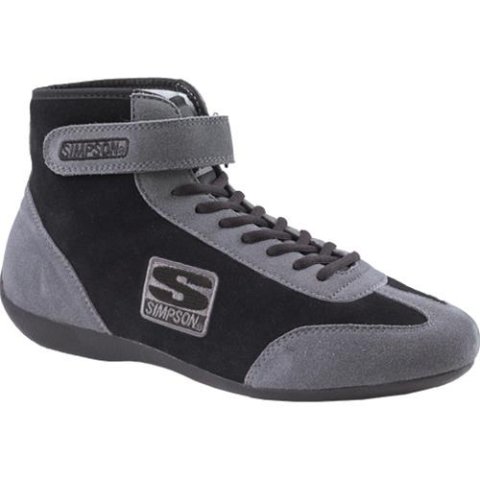Simpson Mid-Top Driving Shoes MT135BK Shoes, Mid-top, Size 13.5 Men's, Size 15 Women's, Black/Gray, SFI 3.3/5, Nomex, Suede, Pair