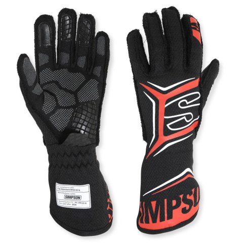 Simpson Magnata Racing Gloves MGLR Driving Gloves, Gloves, One Layer, Nomex®, Black/Red, FIA 8856-2018, SFI 3.5/5, Large, Pair