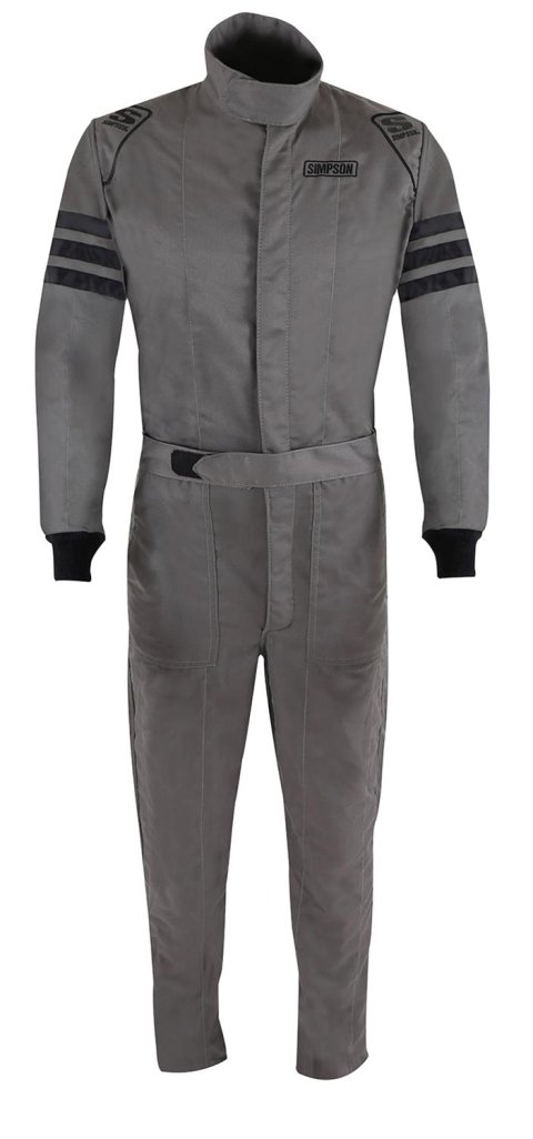 Simpson Racing Classic SFI-5 Driving Suits C405311 Suit, SFI-5, One-piece, Two Layers, Nomex®, Gray/Black, SFI 3.2A/5, Men's Large, Each