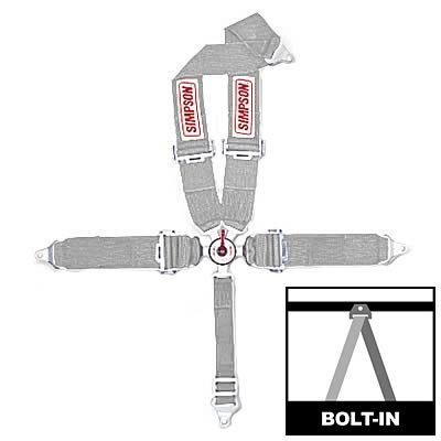 Simpson Camlock 5-Point Harness 29108P Harness, Complete, Camlock, V-Type, Bolt-In, Roll Bar Mount, Platinum, Polyester, Each