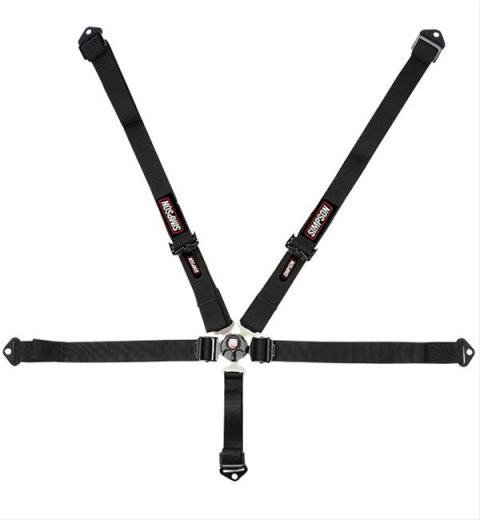 Simpson Camlock 5-Point Harness 29400BKL1X Racing Harnesses, Driver Restraint Systems, 5-point, Floor Mount, Bolt-in, Pull Down, 2.00 in. Belt Width, Black, SFI 16.1, Each