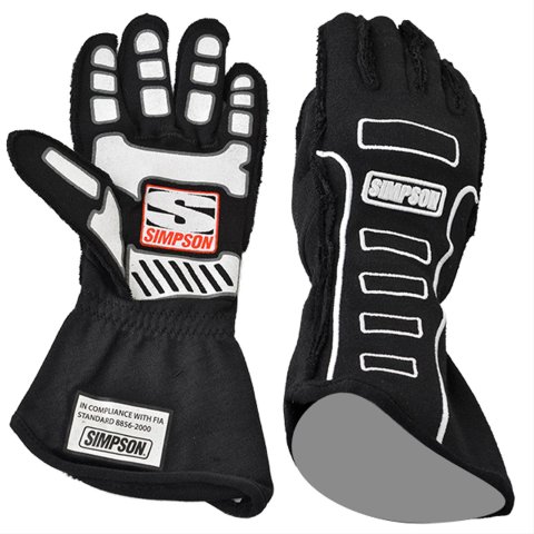 Simpson Competitor Racing Gloves 21300MK-O Driving Gloves, Racing, Double Layer, Nomex®, Black/White, SFI 3.3/5, Medium, Pair