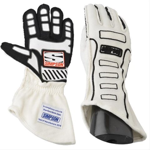 Simpson Competitor Racing Gloves 21300SW Driving Gloves, Racing, Double Layer, Nomex, White, SFI 3.3/5, Small, Pair