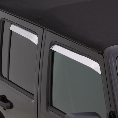 Auto Ventshade Stainless Steel Ventshades 14918 Side Window Visors, Ventshades, Front and Rear, Steel, Polished, Jeep, Set of 4