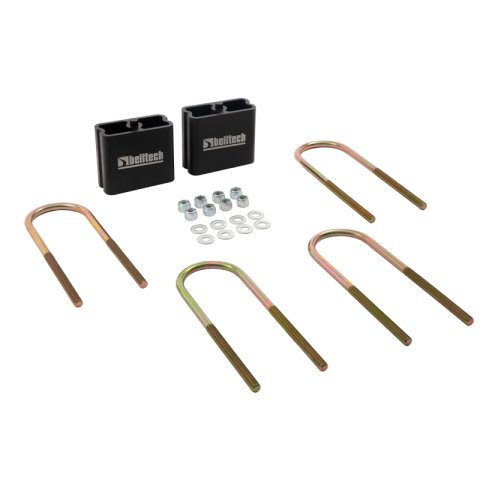 Belltech Rear Block Kits 6203 Lowering Blocks, U-Bolts, Aluminum, 4 in., Rear, Chevy, GMC, Isuzu, Mitsubishi, for Nissan, Toyota, Kit