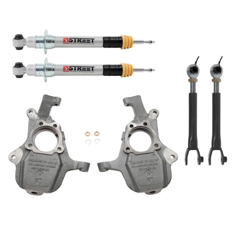 Belltech Lowering Kits 1104 Kit, Spindles/Lowering Struts, 0-2 in. Front, 1-4.5 in. Rear, Chevy, GMC, Kit