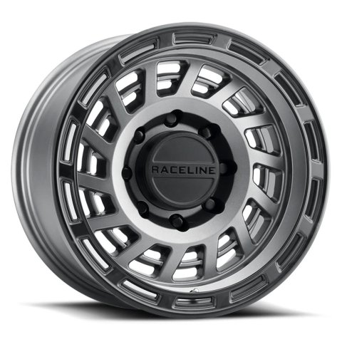 Raceline Wheels 957GB Halo Gunmetal with Black Ring 17x9 Wheel, Halo, Aluminum, Ring, Satin, 17 in. x 9 in., 5 x 5 in./127mm Bolt Circle, 4.530 in. Backspace, Each