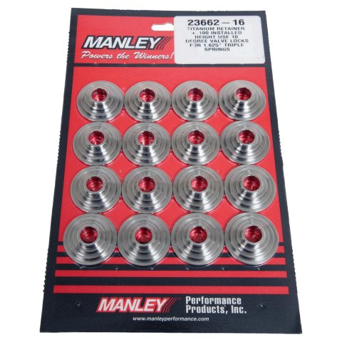 Manley Titanium Valve Spring Retainers 23662-16 Retainers, Titanium, 10 Degree, 1.625 in. Outside Diameter, .640 in. Inside Diameter, Set of 16