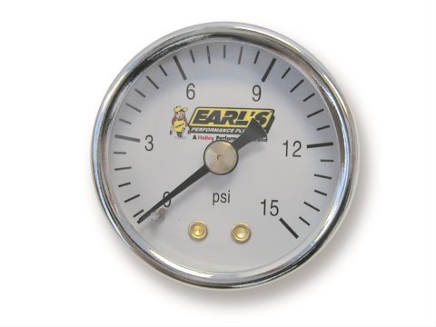 Earl's Performance Analog Fuel Pressure Gauges 100195ERL Gauge, Pressure, 0-15 psi, 1 1/2 in., Analog, Mechanical, White Face, Each