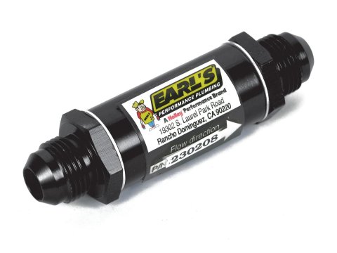 Earl's Performance Inline 85 Microns Fuel Filter with -8 AN Inlet Size AT230208ERL Filter, Inline, microns, Black Aluminum Housing, Element, Male Threads Inlet/Outlet, Each