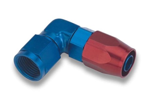 Earl's Performance Swivel-Seal Hose Ends 809010ERL Fitting, End, Swivel-Seal, 90 Degree Low Profile, -10 AN to Female -10 AN, Aluminum, Red/Blue, Each
