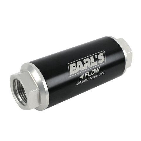 Earl's Performance Billet Inline 100 Microns Fuel Filter with -12 AN Inlet Size 230630ERL Filter, Inline, O-Ring Inlet/Outlet, Microns, Aluminum, Black/Clear, Each