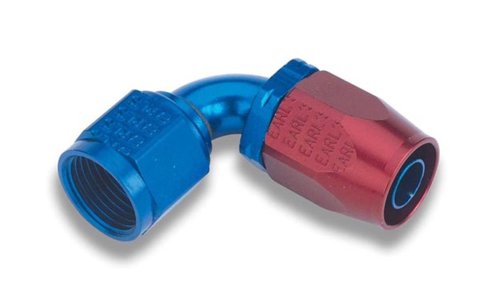Earl's Performance Auto-Fit Hose Ends 309108ERL Fitting, End, Auto-Fit, 90 Degree, -8 AN to Female -8 AN, Aluminum, Red/Blue, Each