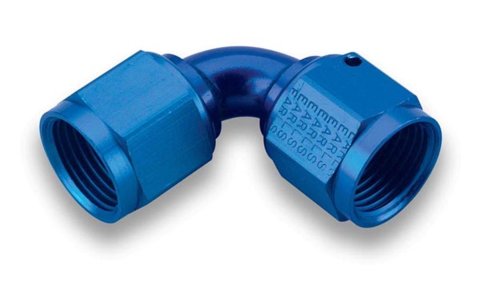 Earl's Performance Couplers 935108ERL Fitting, Coupler, Union, AN to AN, 90 Degree, Aluminum, Blue Anodized, -8 AN, -8 AN, Each