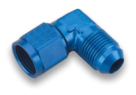 Earl's Performance Couplers 921104ERL Fitting, Coupler, Union, AN to AN, 90 Degree, Aluminum, Blue Anodized, -4 AN, -4 AN, Each