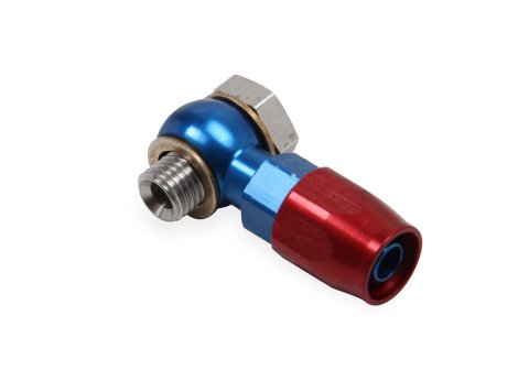Earl's Performance Single Banjo Hose Ends 807694ERL Fitting, Carburetor Inlet, 9/16-24 in. to -6 AN, Swivel Seal, Red/Blue, Each