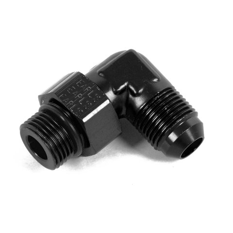 Earl's Performance AN to Straight Cut O-Ring Fittings AT949068ERL Fitting, Adapter, Cut, 90 Degree, Aluminum, Black Anodized, -6 AN, -8 AN, Swivel, Each