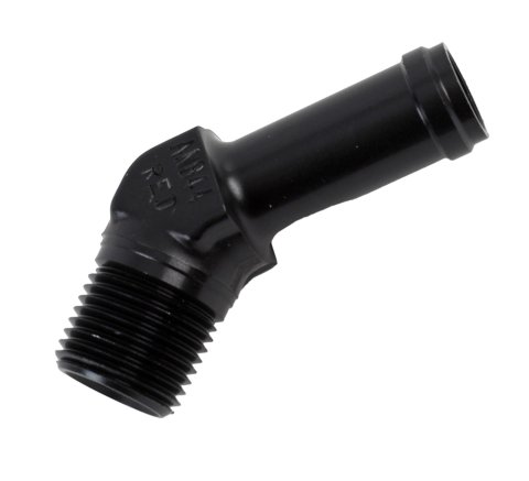 Earl's Performance Hose Barb to Pipe Thread Adapters AT984410ERL Fitting, Adapter, NPT Barb, 45 Degree, Aluminum, Black Anodized, 1/2 in. NPT, 5/8 in. Barb, Each