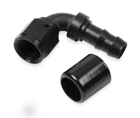 Earl's Performance Super Stock Hose Ends AT709109ERL Fitting, End, Stock, 90 Degree, Aluminum, Black Anodized, -8 AN Male, -8 AN Female, Each