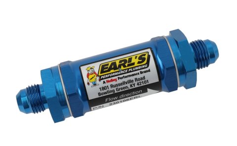 Earl's Performance Inline 35 Microns Fuel Filter with -6 AN Inlet Size 230106ERL Filter, Mount, Blue, Microns, Male Inlet/Outlet, Each