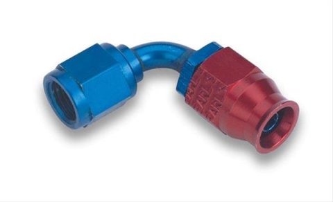 Earl's Performance Speed-Seal Hose Ends 609133ERL Fitting, End, Speed-Seal, 90 Degree, -3 AN Hose, -3 AN Female, Aluminum, Red/Blue Anodized, Each