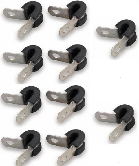 Earl's Performance Cushioned Hose Clamps 171006ERL Mounting Clamps, Cushioned, Aluminum, Natural, One 3/8 in. Diameter Hole, Set of 10