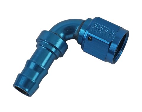 Earl's Performance Super Stock Hose Ends 709109ERL Fitting, End, Stock, 90 Degree, -8 AN to Female -8 AN, Aluminum, Blue, Each