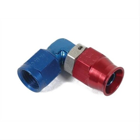 Earl's Performance Speed-Seal Hose Ends 609034ERL Fitting, End, Speed-Seal, 90 Degree, -4 AN Hose, -4 AN Female, Aluminum, Red/Blue Anodized, Each