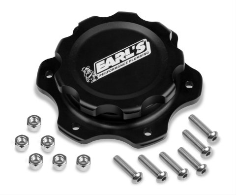 Earl's Performance Fuel Cell Cap Assemblies 166016ERL Cap, Screw-on, Aluminum, Black Anodized, Kit