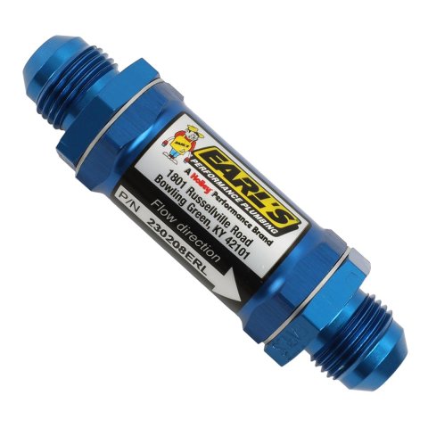 Earl's Performance Inline 85 Microns Fuel Filter with -8 AN Inlet Size 230208ERL Filter, Mount, Blue, Microns, Male Inlet/Outlet, Each