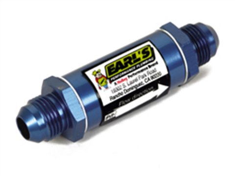 Earl's Performance Inline 85 Microns Fuel Filter with -6 AN Inlet Size 230206ERL Filter, Mount, Blue, Microns, Male Inlet/Outlet, Each
